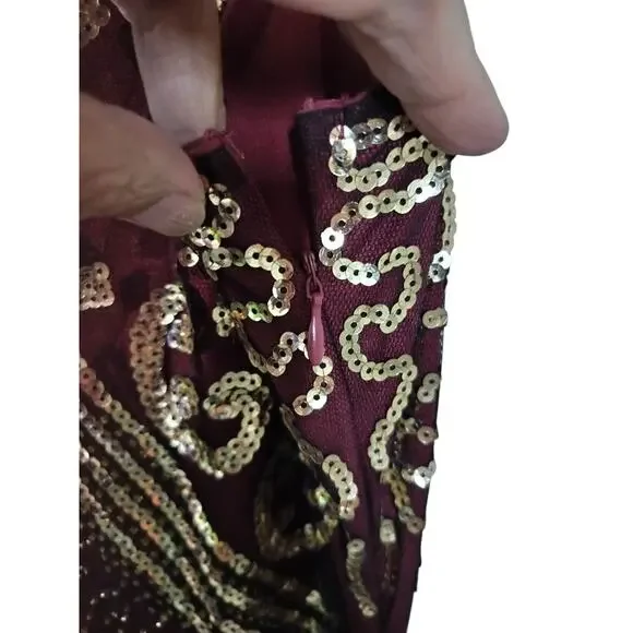 3792) Babeyond 1920 Flapper V neck Sequins Fringe Dress Large - Picture 3 of 9